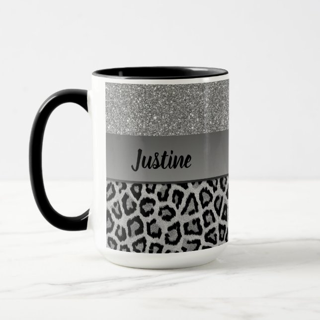 Caneca Impressão Leopardo Exótica em Preto e Cinza (Esquerda)