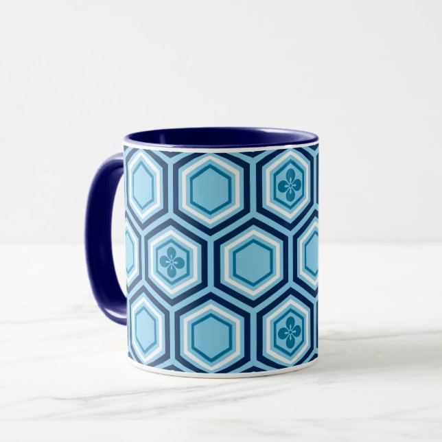 Caneca Impressão, Marinho e azul claro do Kimono hexagona (Frente Esquerda)
