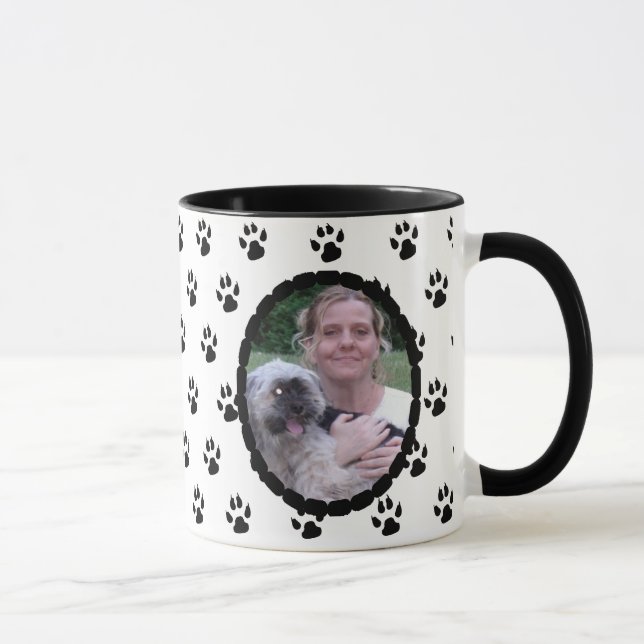 Caneca Impressões de pata branca e preta Foto personaliza (Direita)