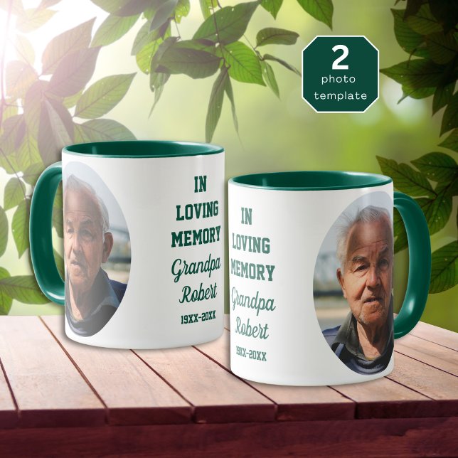 Caneca In Loving Memory 2 Photo Memorial Keepsake Green (Criador carregado)