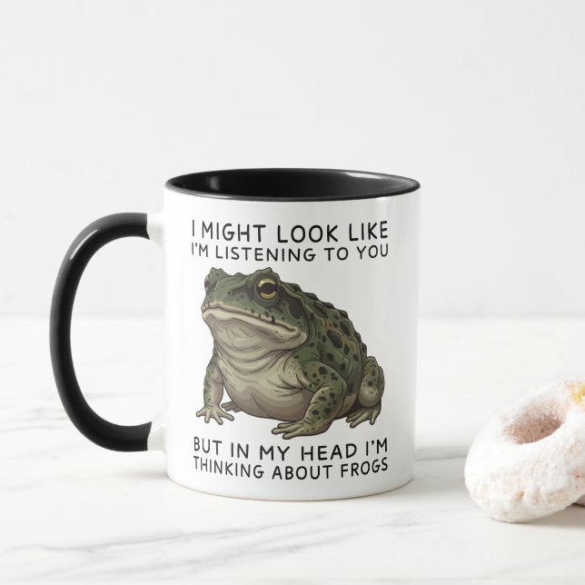 Caneca In My Head I'm Thinking About Frogs Funny (Com Donut)