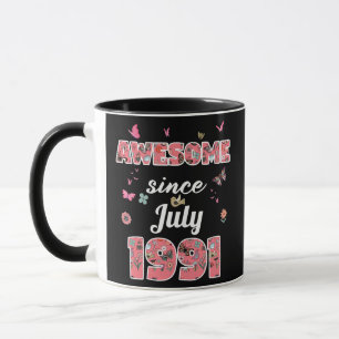 Caneca Incrível desde julho de 1991 flores 1991 Julho