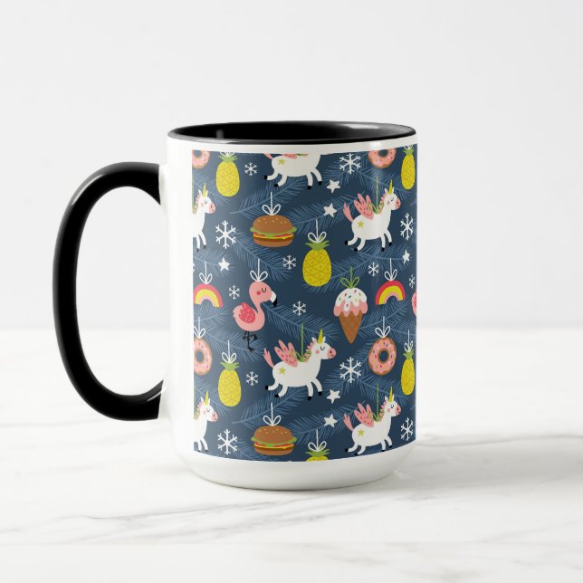 Caneca Incrível padrão de natal Unicórnios e Flamingos (Esquerda)