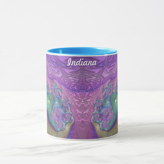 Caneca INDIANA ~ GLOSSY 3D Verde Roxo Azul ~ Mug (Centro)