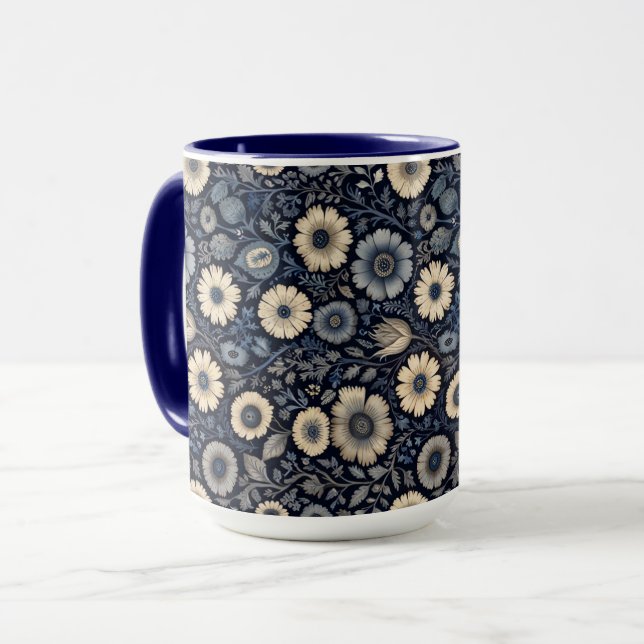 Caneca Indigo Floral Art | Burne-Jones Inspirou Design (Frente Esquerda)