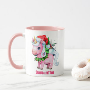 Caneca Infantário de Natal de Unicórnio Rosa Chocolate Qu
