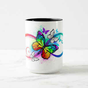 Caneca Infinidade brilhante com borboleta arco-íris