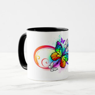 Caneca Infinidade brilhante com borboleta arco-íris