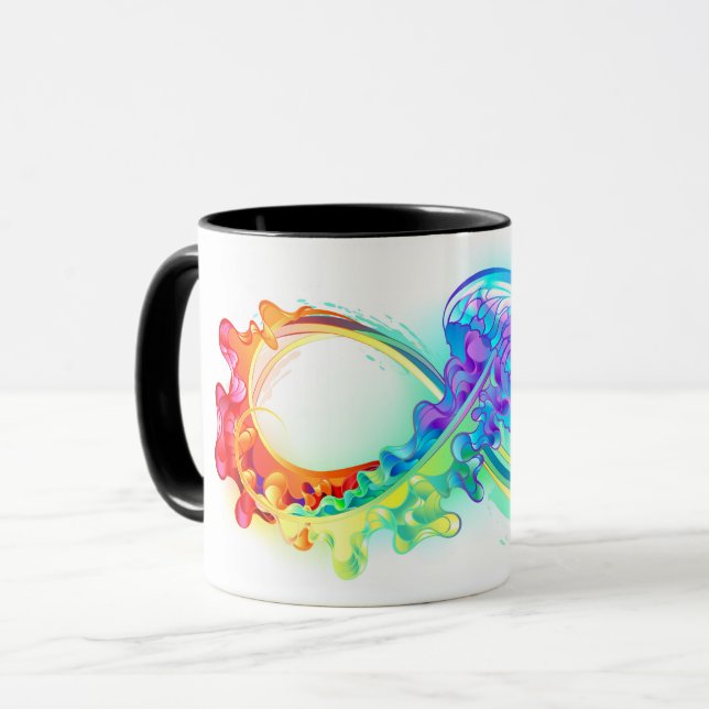 Caneca Infinidade com água-vivas do Arco-Íris (Frente Esquerda)