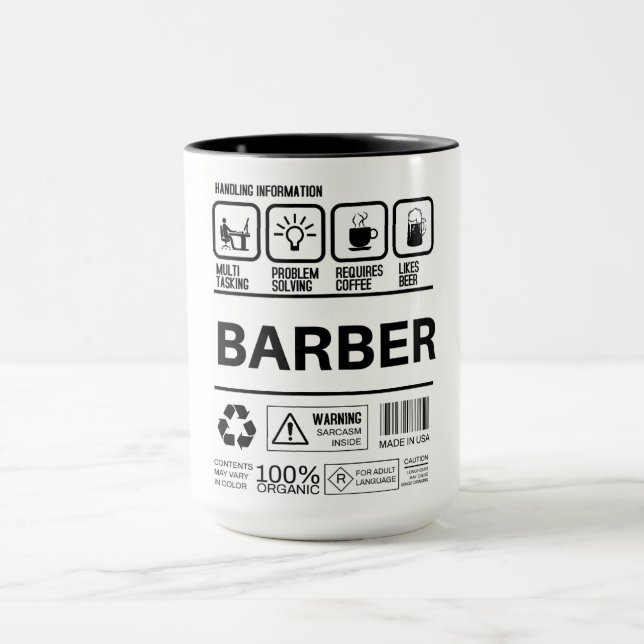 Caneca Informações sobre o manuseamento de barber engraça (Centro)