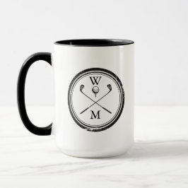 Caneca Iniciais de Monograma Modernas Preto e Branco