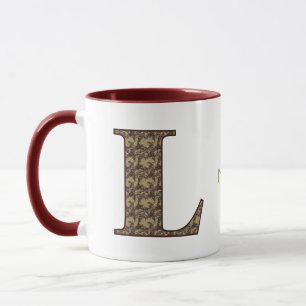 Caneca Iniciais do Monograma L Floral Vintage Personaliza
