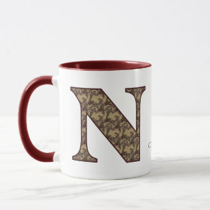Caneca Iniciais do Monograma N Floral Vintage Personaliza