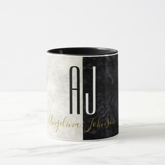 Caneca Iniciais Mínimas Mínimas Mínimas Marble Black e Wh (Centro)