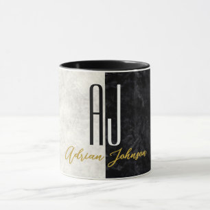 Caneca Iniciais Mínimas Mínimas Mínimas Marble Black e Wh