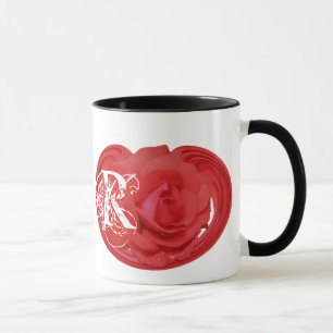 Caneca Iniciais Monogramas Rosa Floral Mug
