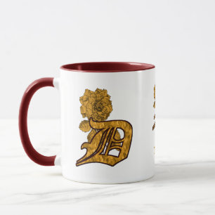 Caneca Inicial de Monograma D Elegante Peônia Dourada Per