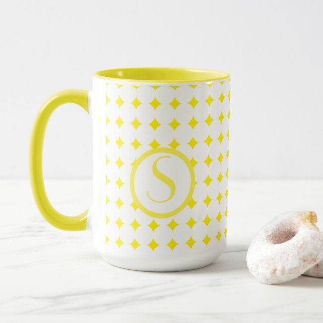 Caneca Inicial de Monograma em Diamantes Amarelo Vibrante (Com Donut)