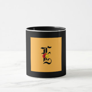 Caneca Inicial do Monograma E Preto Por Dentro e Preto Po