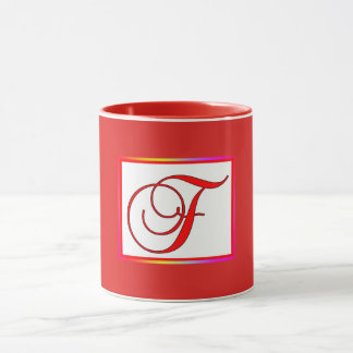 Caneca Inicial do Monograma F Vermelho Dentro Vermelho Fo