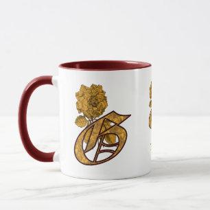 Caneca Inicial do Monograma G Peônia Dourada Elegante Per