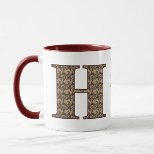 Caneca Inicial do Monograma H Floral Vintage Personalizad