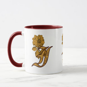 Caneca Inicial do Monograma I Peônia Dourada Elegante Per