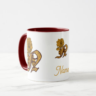 Caneca Inicial do Monograma N Peônia Dourada Personalizad