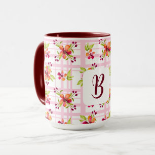Caneca Inicial Personalizado em Red Berry Blooms Xadrez M