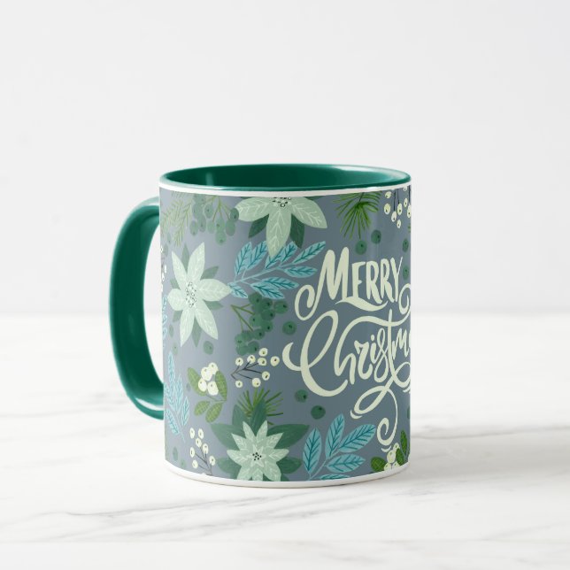 Caneca Inscrição de natal azul-poeirento florrista Mug (Frente Esquerda)