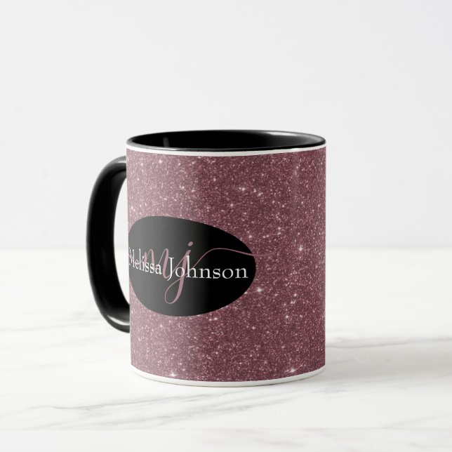 Caneca Inscrição Dourada de Rosa elegante em Black Mug (Frente Esquerda)