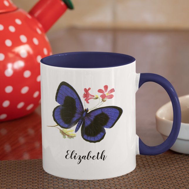 Caneca Inseto da Vintagem da Borboleta Azul (This vintage Victorian blue butterfly, lovingly remastered, suggests the beautiful Blue Morpho.
)