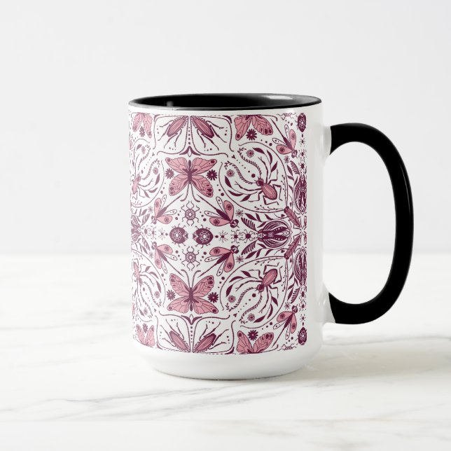 Caneca Insetos, magenta escura e rosa em branco (Direita)