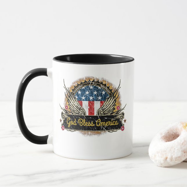 Caneca Insígnia de Águia da Bandeira Deus Abençoe a Améri (Com Donut)