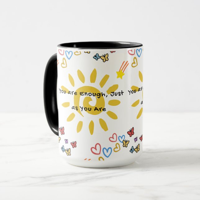 Caneca Inspirational Sun & Butterflies Doodle Pattern Com (Frente Esquerda)