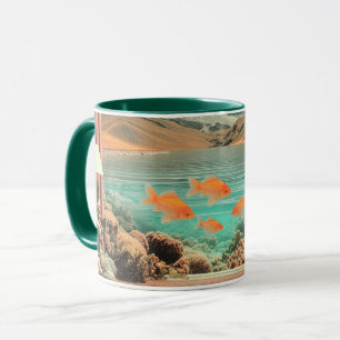 Caneca Interior Surrealista com Peixes e Paisagem ao Luar