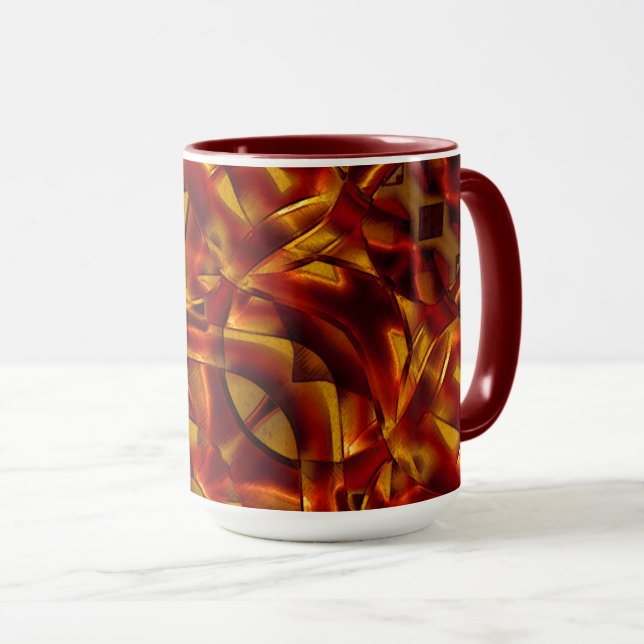 Caneca Interlactação de fitas laranja queimadas, efeito e (Frente Esquerda)