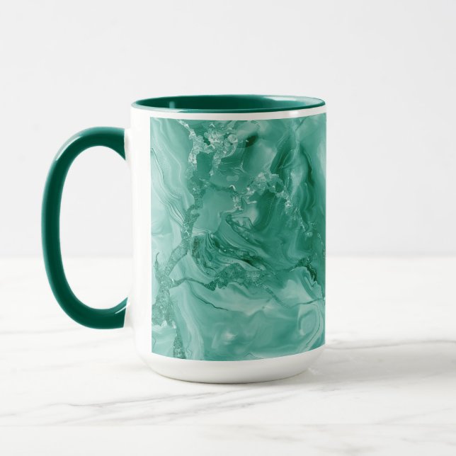 Caneca Intricate Marble Pattern in Rich Teal and Green (Esquerda)