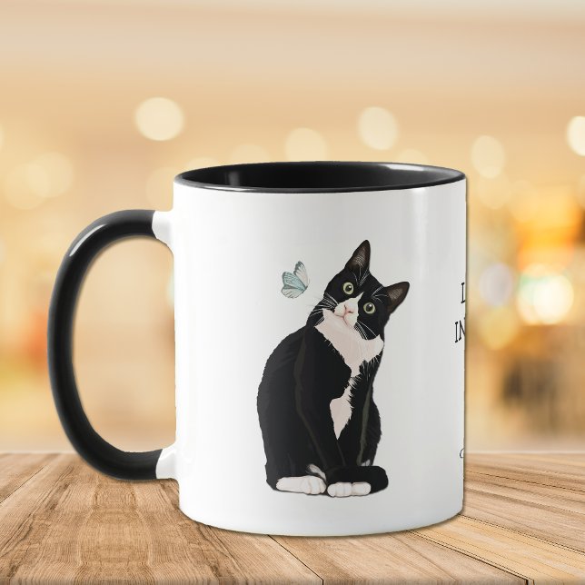 Caneca Intriguindo A Vida Preta Gato Borboleta Café Mug (Criador carregado)