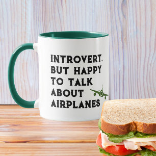 Caneca Introvertido Mas Feliz Em Falar Sobre Aviões, Engr
