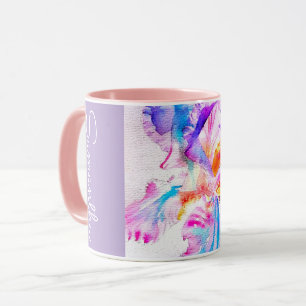 Caneca Íris Pintada à Mão Flores Floral Aquarela