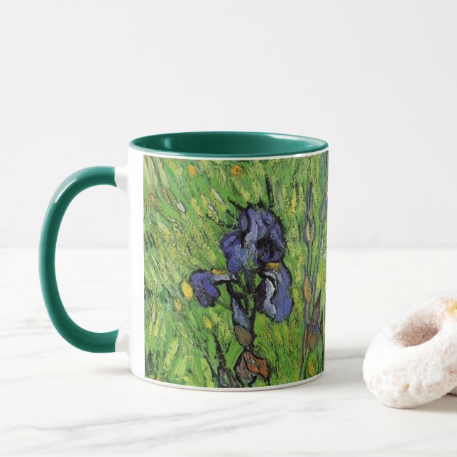 Caneca Íris por Vincent van Gogh, Flores de Jardim Antiga (Com Donut)