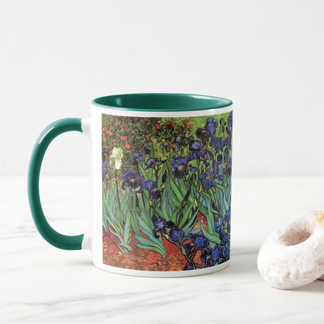 Caneca Írises de Vincent van Gogh, Arte do Jardim de Vint (Com Donut)