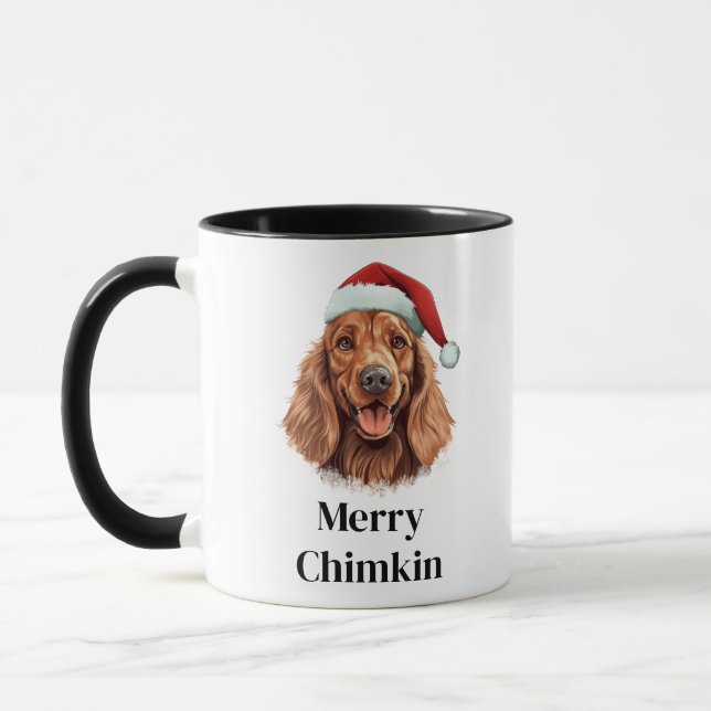 Caneca Irish Setter Dog Santa Hat Natal (Esquerda)