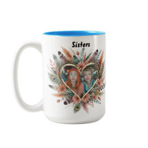 Caneca Irmã Boho com Coração Floral & Nomes