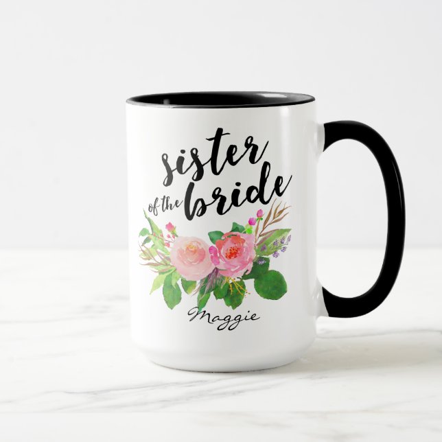 Caneca Irmã da Noiva Watercolor Floral Personalizada (Direita)