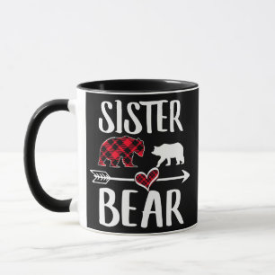 Caneca Irmã Urso Búfalo Xadrez Vermelho Natal Pijama