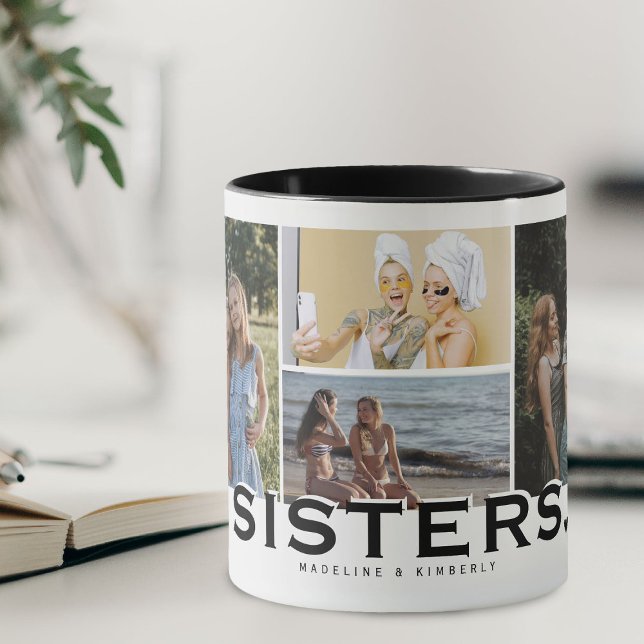 Caneca IRMÃS 8 Colagem de Fotos Presente Moderno  (Criador carregado)