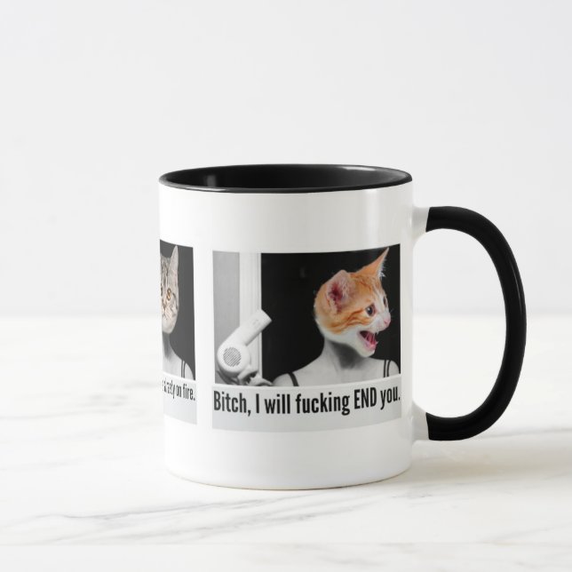 Caneca irritada do gato para ameaçar pessoas que (Direita)