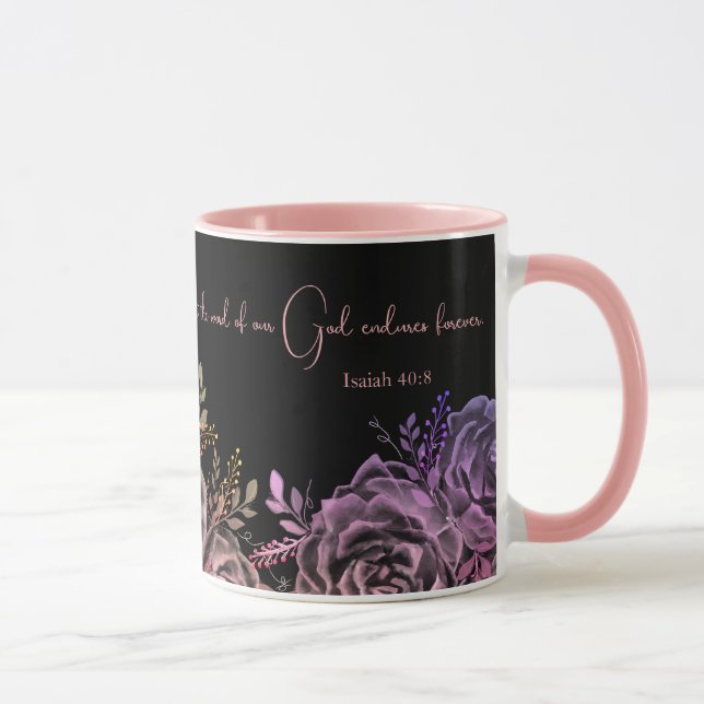 Caneca Isaiah 40:8 - Escritura, Cor-de-rosa e Rosa preto (Direita)